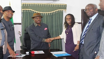 Dr Nkem Okeke-Dep Governor of Anambra state, Chief Willie Obiano-Governor of Anambra state, Dr Omobola Johnson- Minister of Communication Technology and Chairman of the Broadband Council and Engr Ernest Ndukwe, Vice Chairman of the Broadband Council at the FG/Anambra partnership on Smart State initiative in Anambra